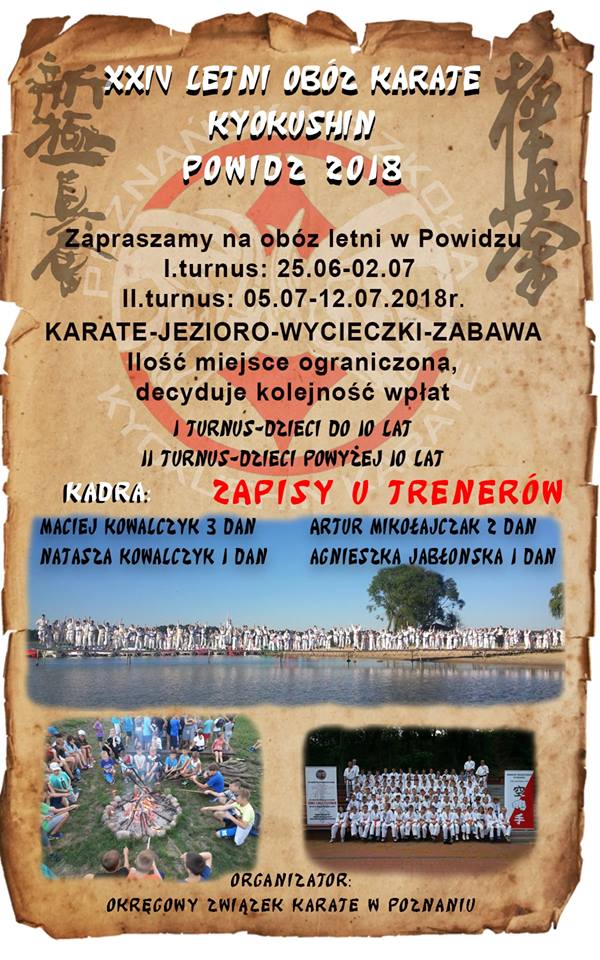 Plakat zapowiadający XXIV Letni Obóz Karate Kyokushin w Powidzu